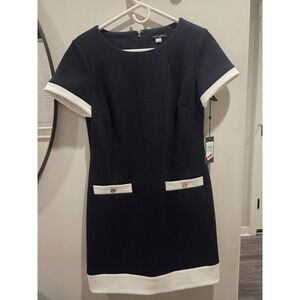 Tommy Hilfiger Dress Size 8  Zipper Color Block Professional Preppy Navy Blue